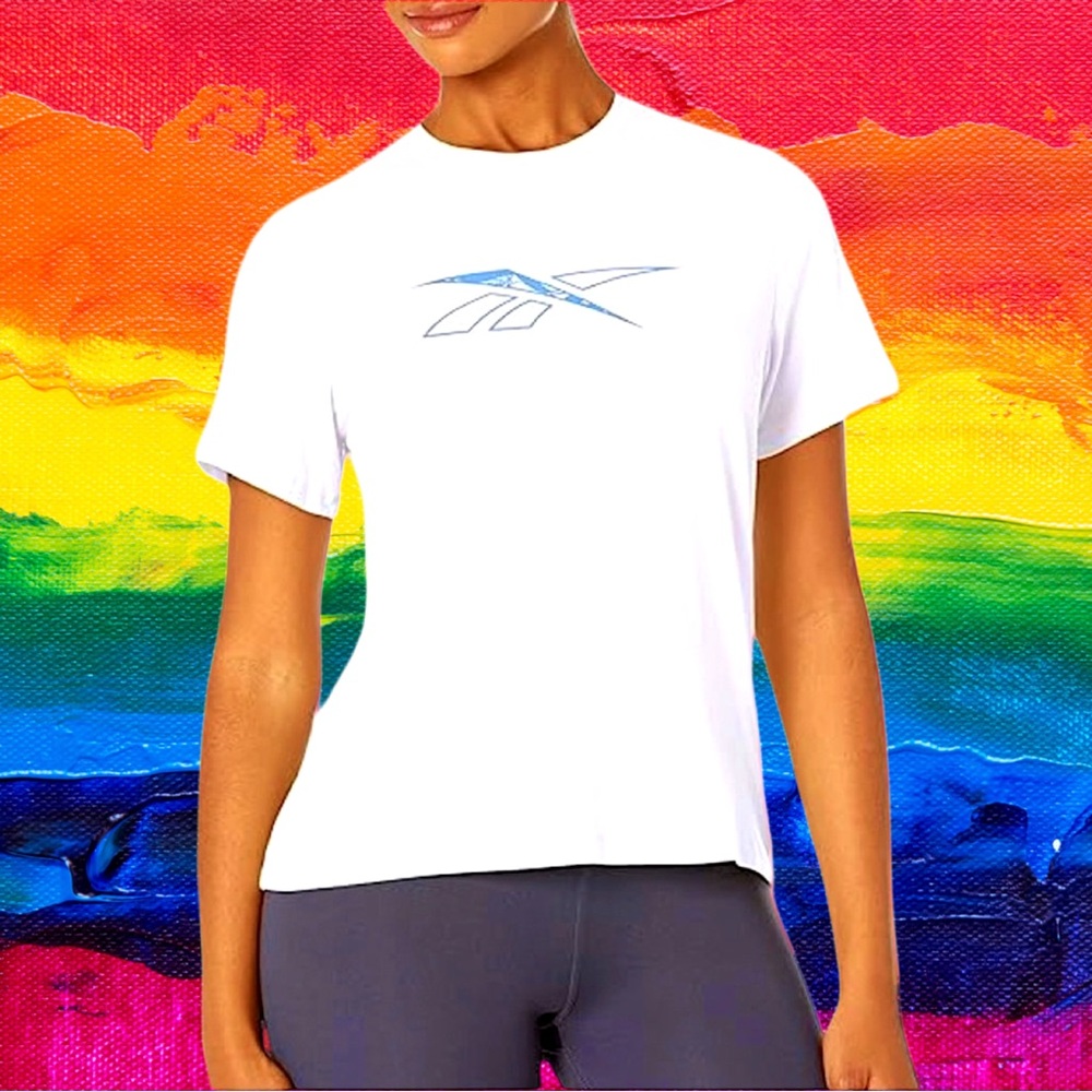 🆕Reebok Women's plus-size White & Blue Logo Short-Sleeve T-shirt❤️❤️3X